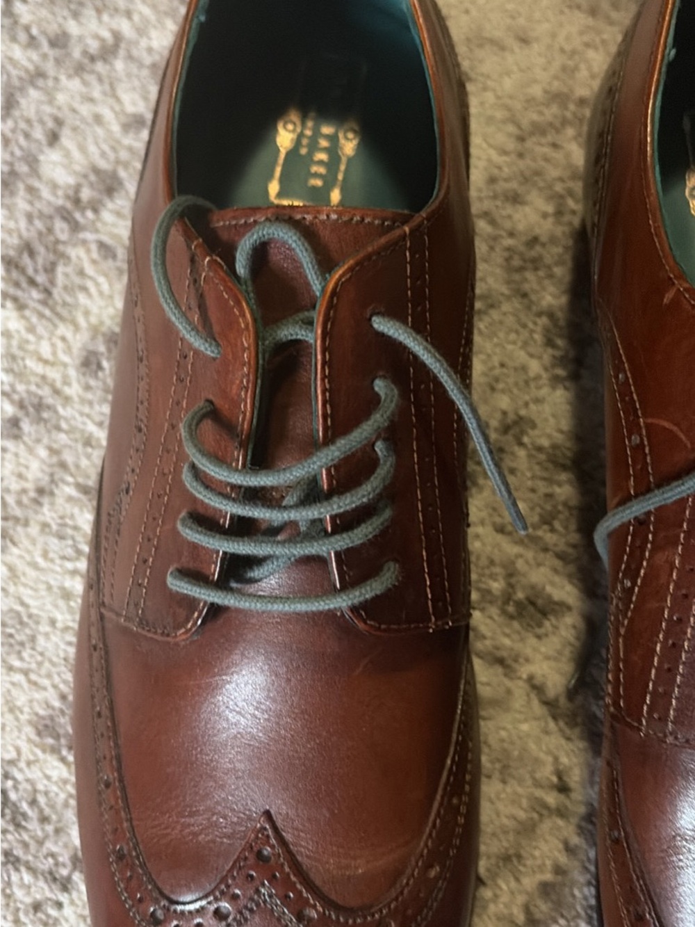 New 12 Ted Baker Men's Brown Leather Wingtip Dress Shoes - Classic Oxford Style